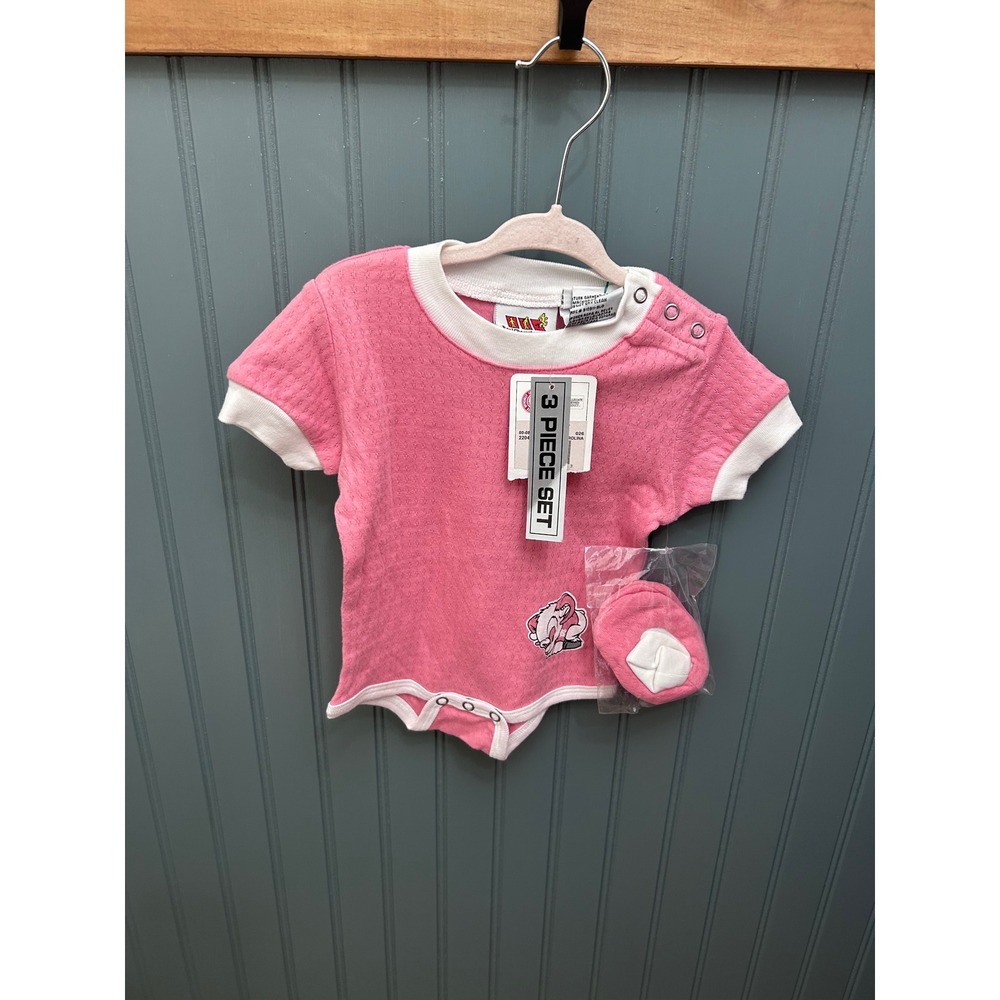 VTG UNC Tar Heels Pink Pointelle Bodysuit and Booties Set 6-9 Months NWT Rameses